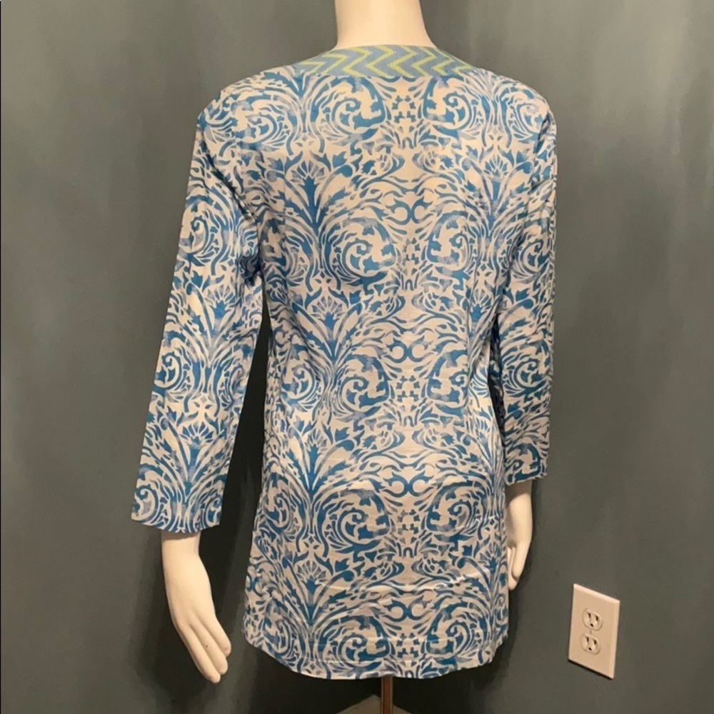 J. McLaughlin White & Blue Cotton Tunic size XS - Picture 5 of 8